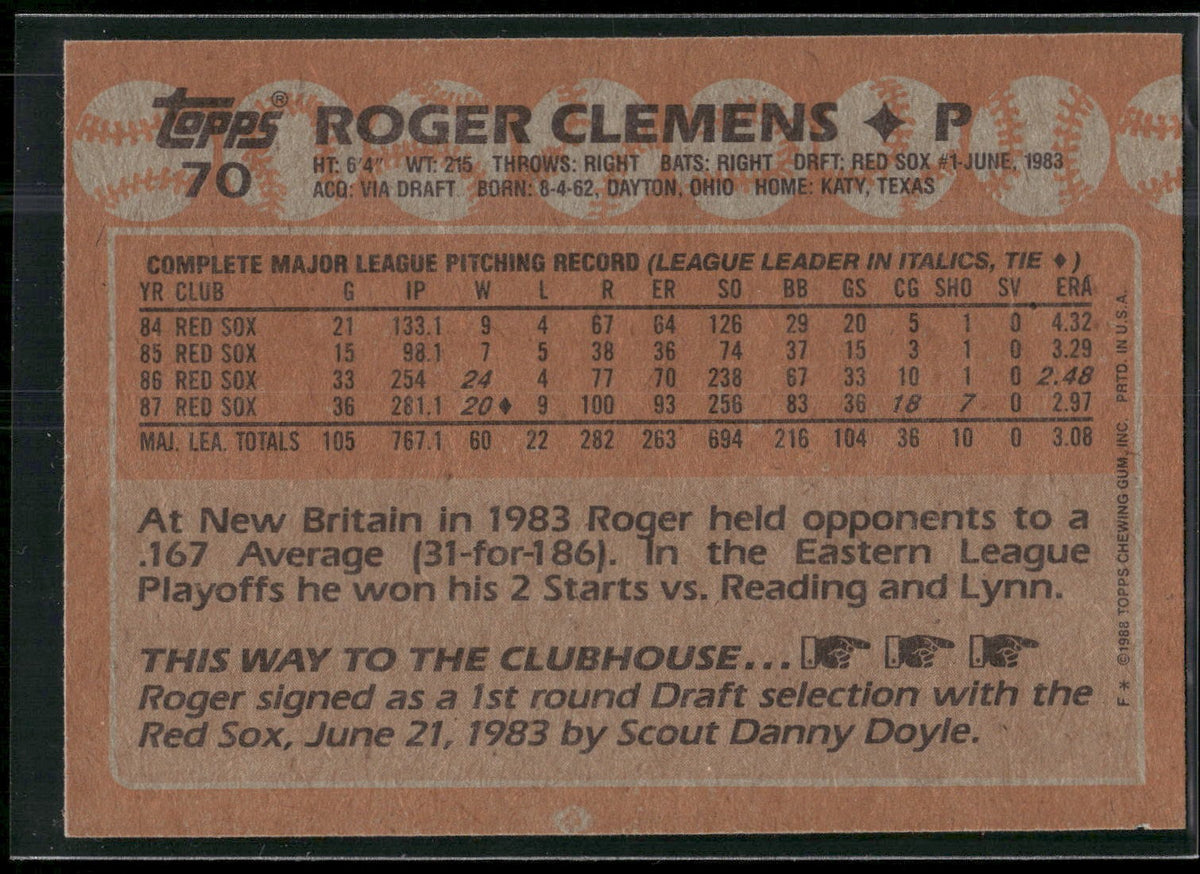 1988 Topps #70 Roger Clemens