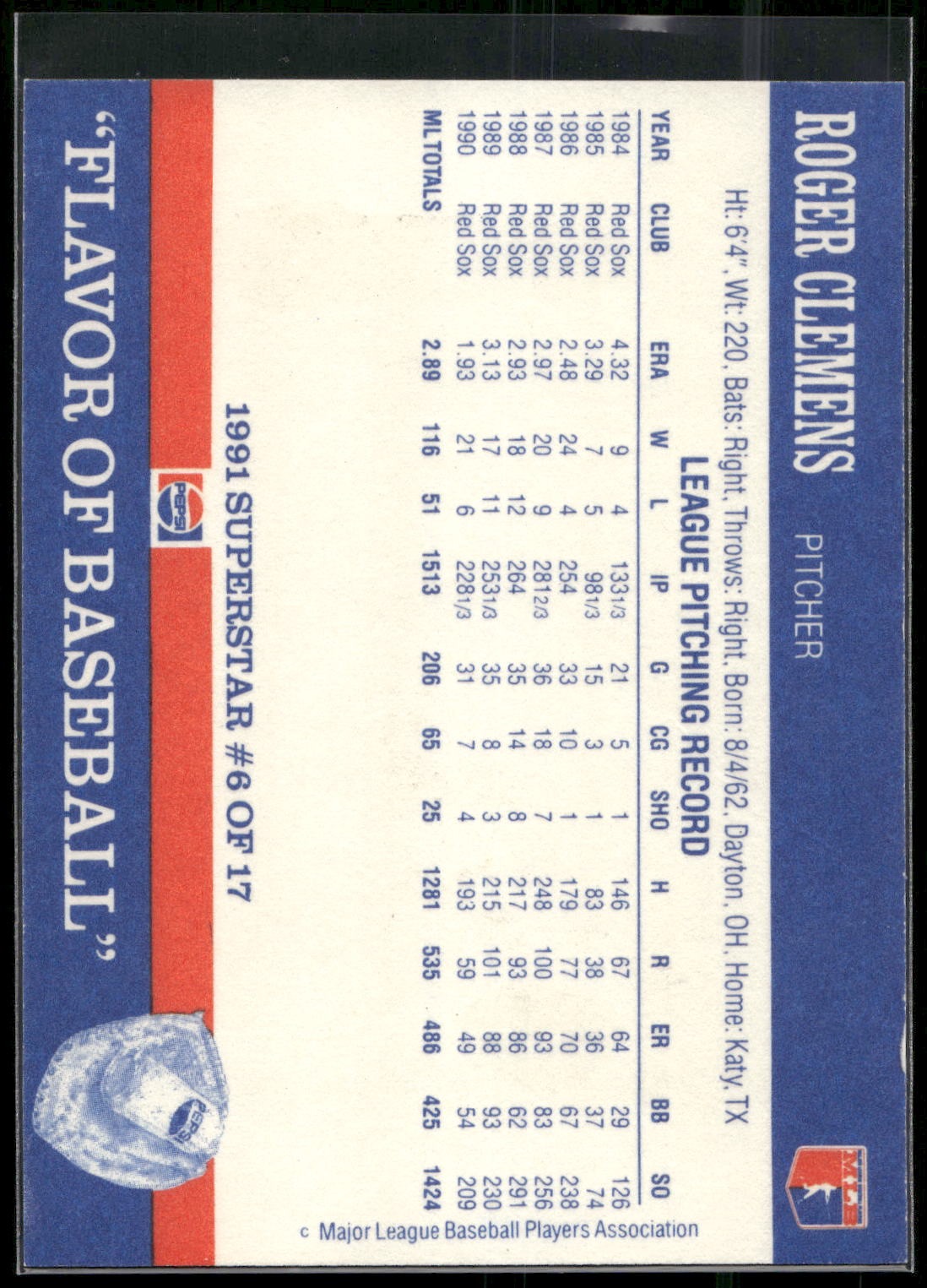 1991 Pepsi Superstars #6 Roger Clemens