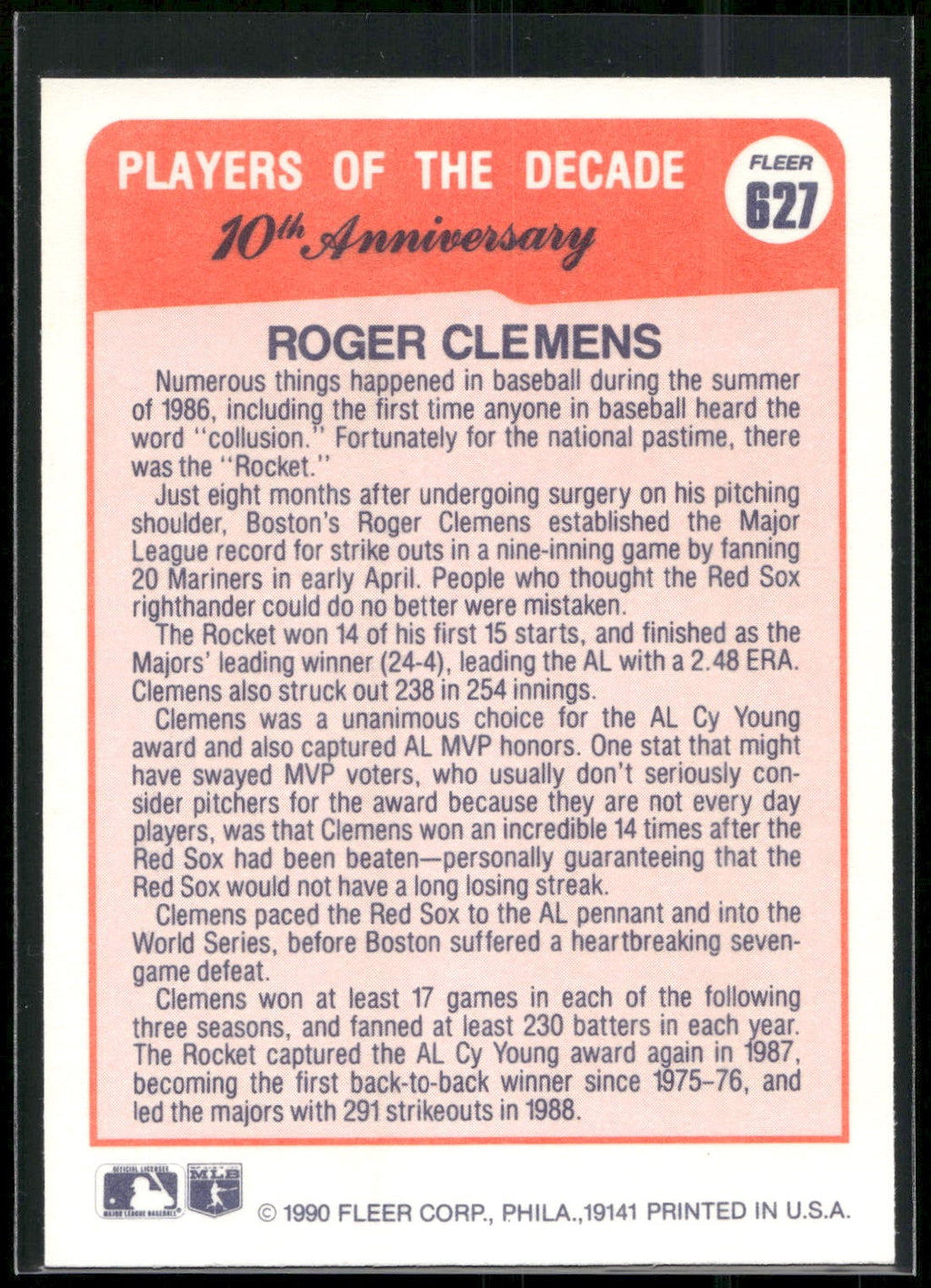 1990 Fleer #627 Roger Clemens