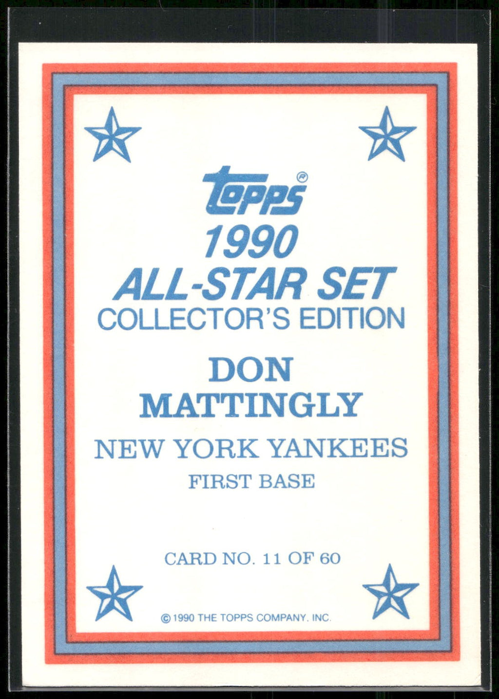 1990 Topps #11 Don Mattingly 1990 All-Star Set Collector's Edition