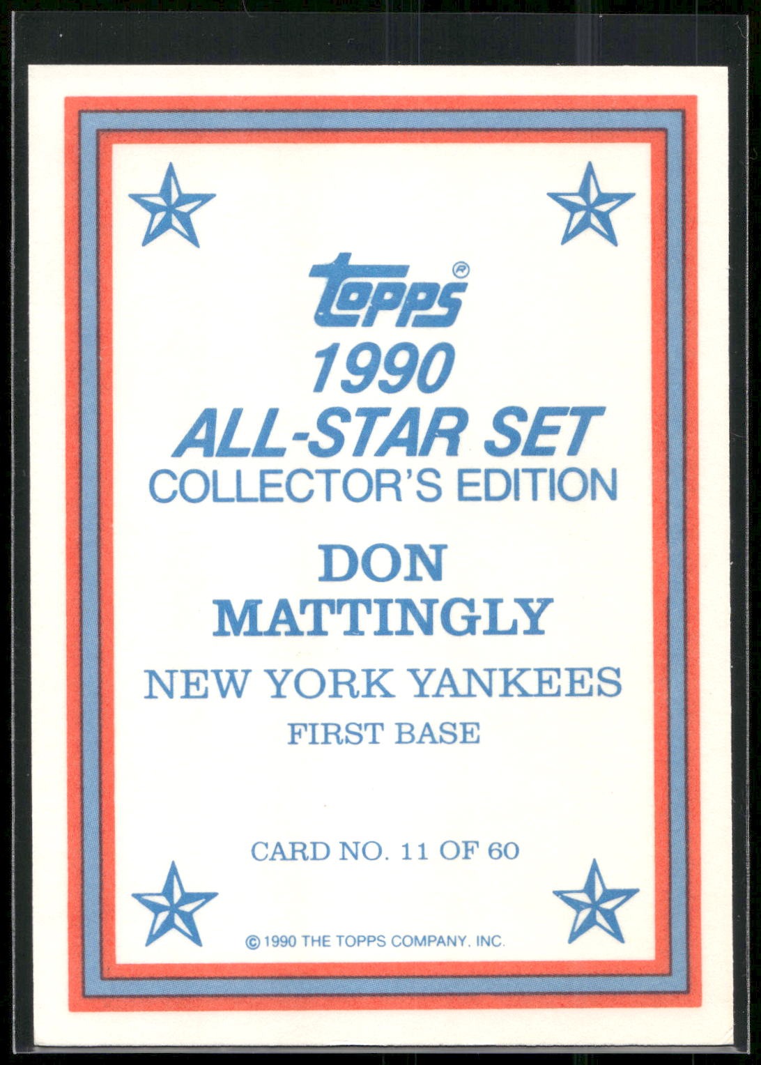 1990 Topps #11 Don Mattingly 1990 All-Star Set Collector's Edition