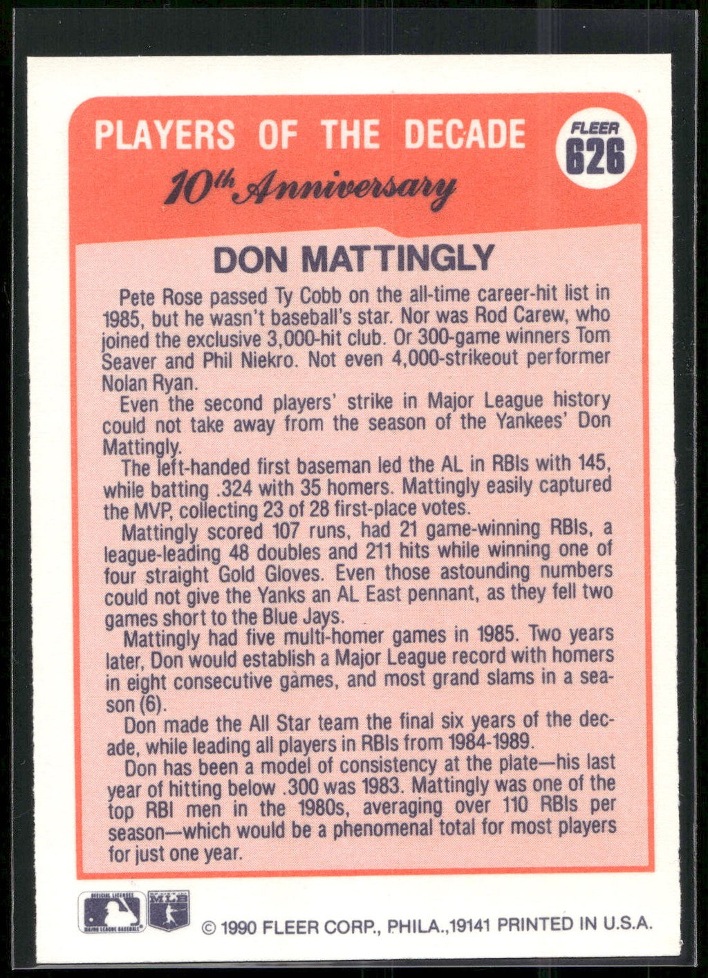 1990 Fleer #626 Don Mattingly