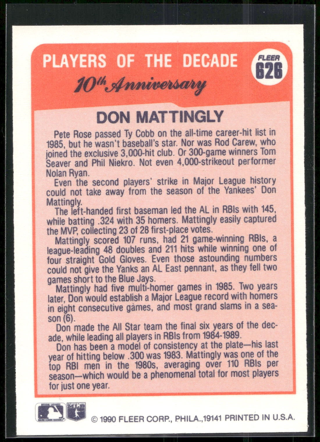 1990 Fleer #626 Don Mattingly