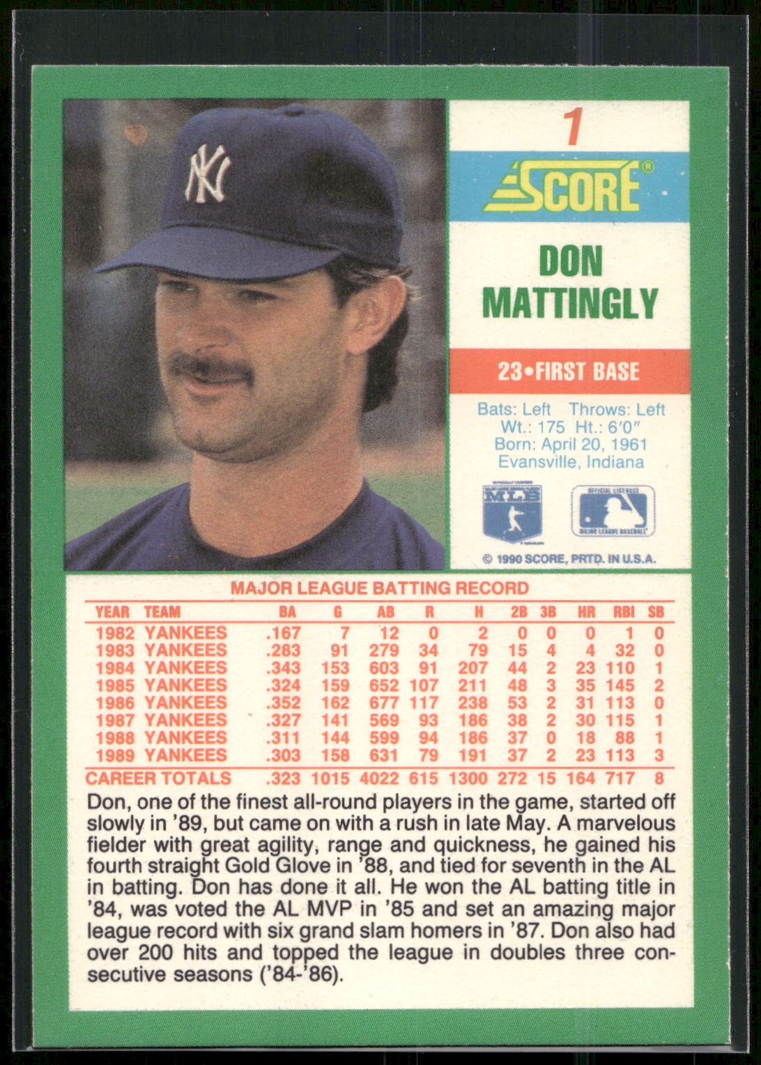 1990 Score #1 Don Mattingly