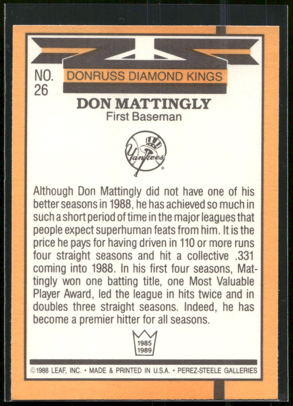 1989 Donruss #26 Don Mattingly