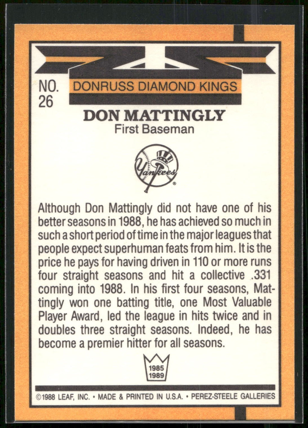 1989 Donruss #26 Don Mattingly