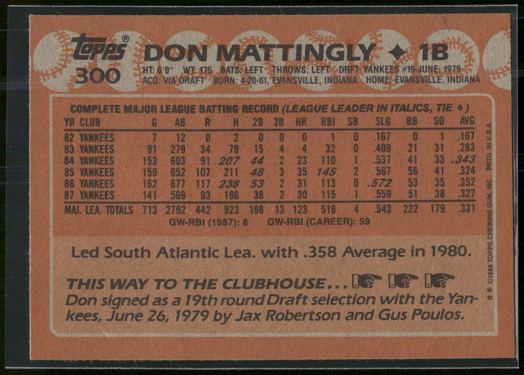 1988 Topps #300 Don Mattingly