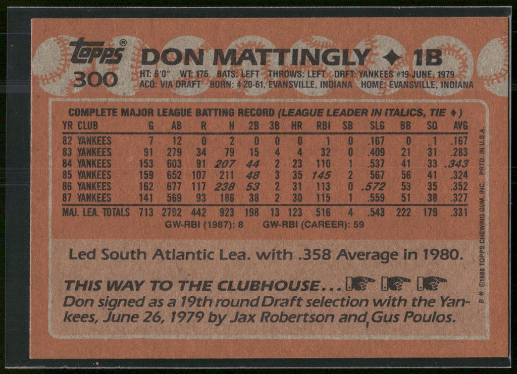 1988 Topps #300 Don Mattingly