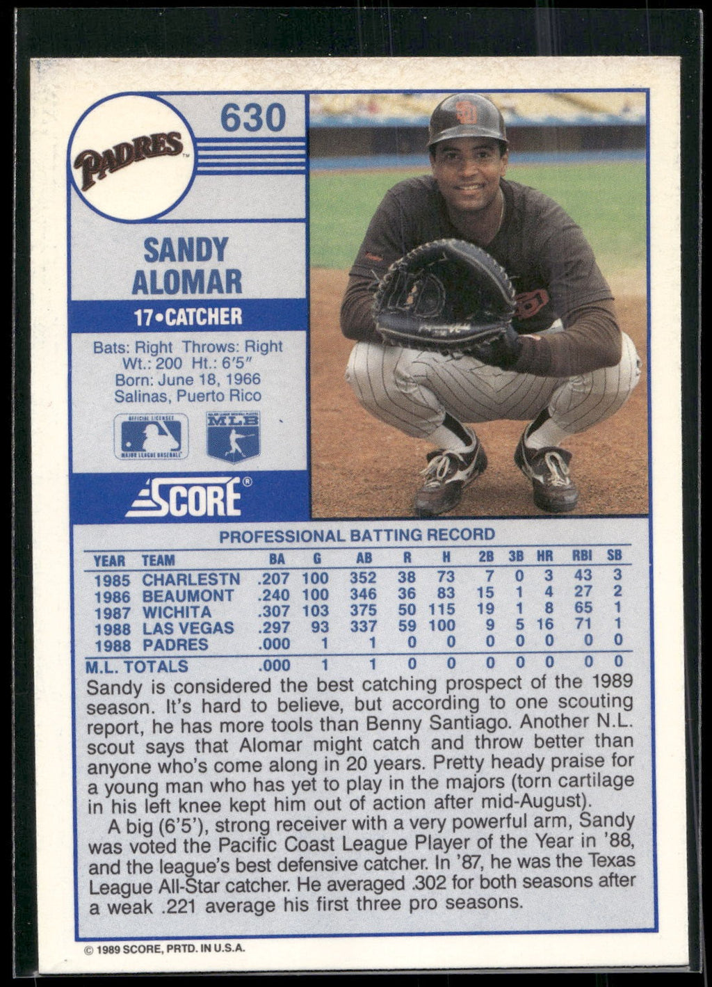 1989 Score #630 Sandy Alomar