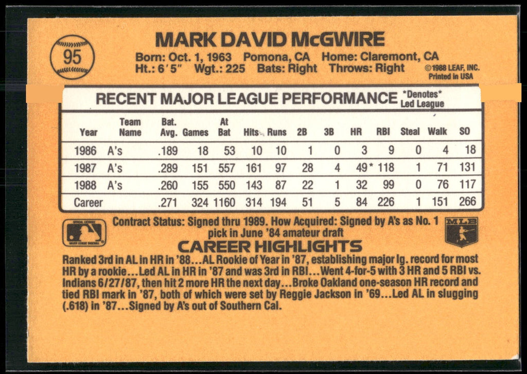 1989 Donruss #95d Mark McGwire