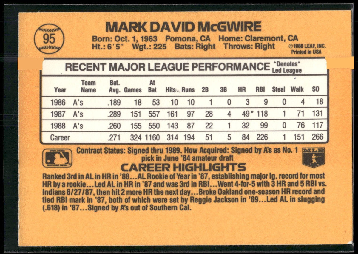 1989 Donruss #95d Mark McGwire