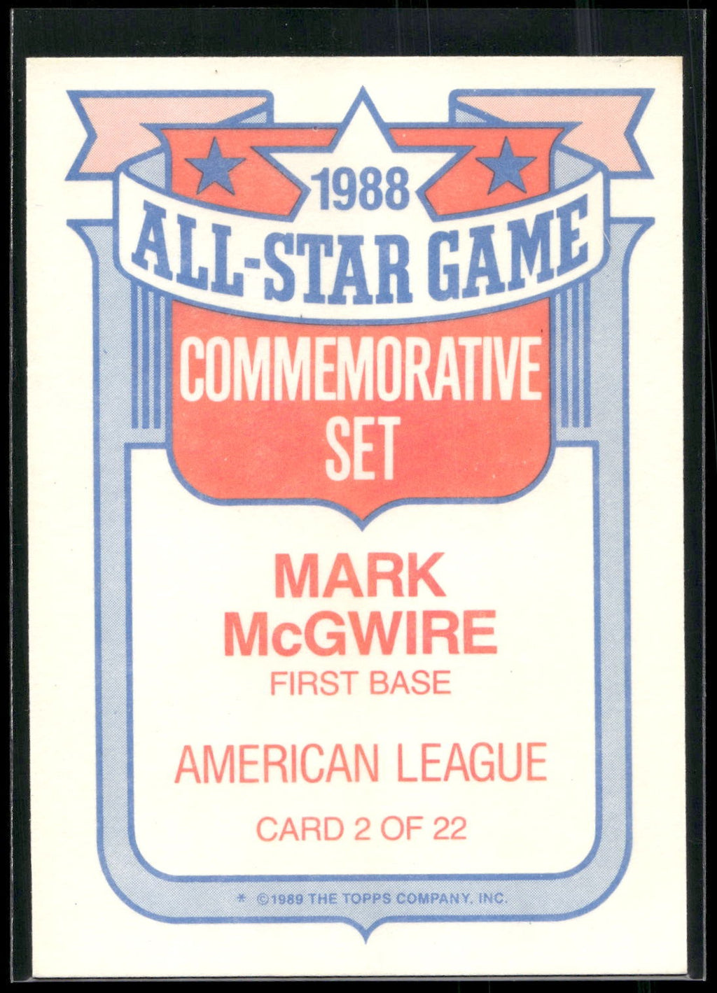 1989 Topps #2 Mark McGwire Glossy All-Stars