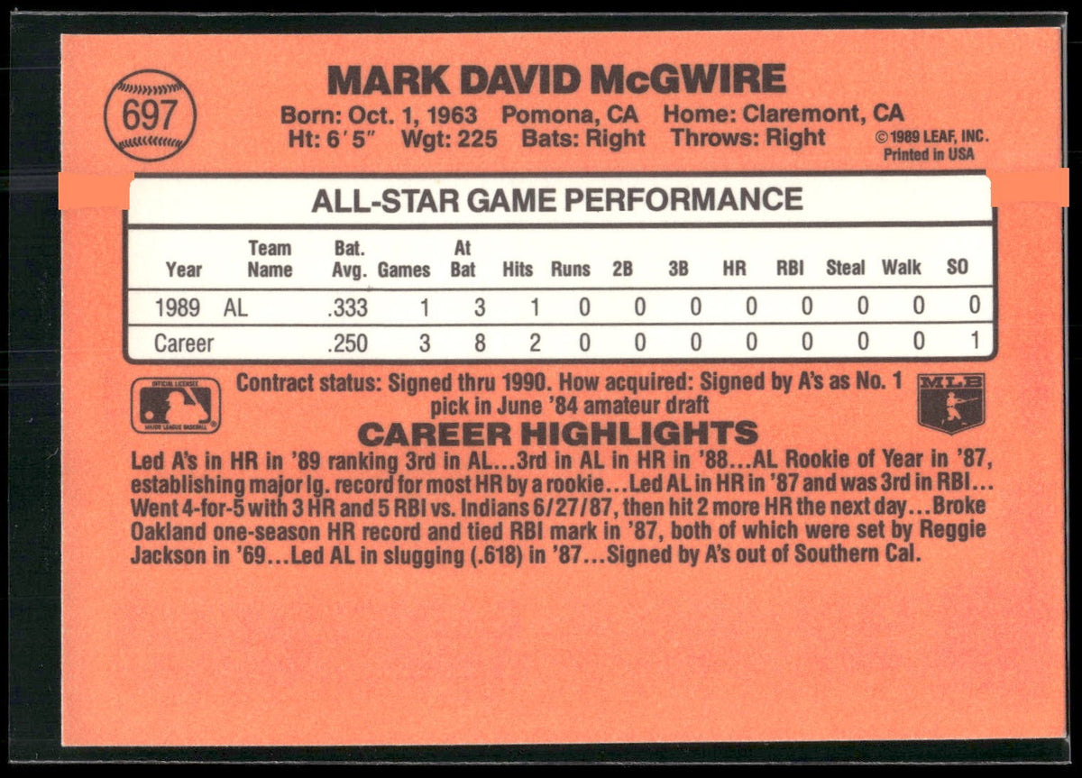1990 Donruss #697d Mark McGwire