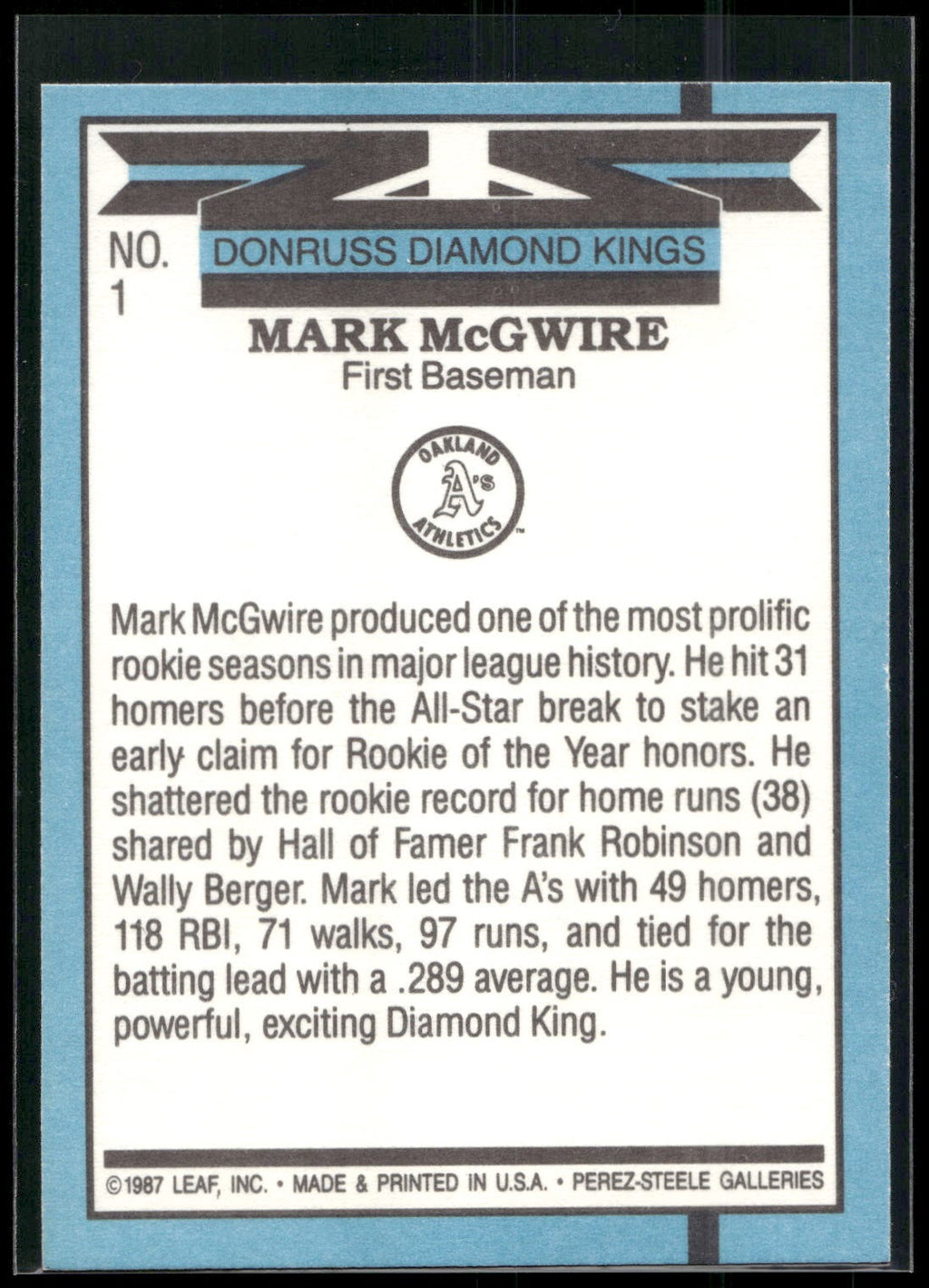 1988 Donruss #1 Mark McGwire
