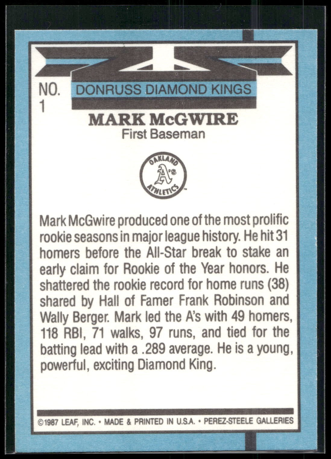 1988 Donruss #1 Mark McGwire