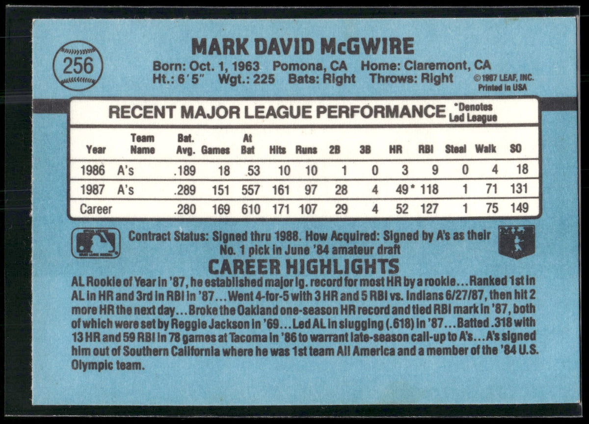 1988 Donruss #256 Mark McGwire
