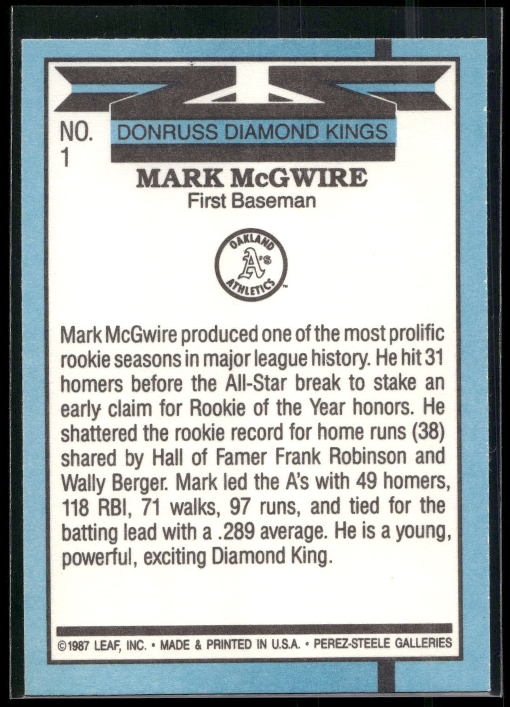 1988 Donruss #1 Mark McGwire
