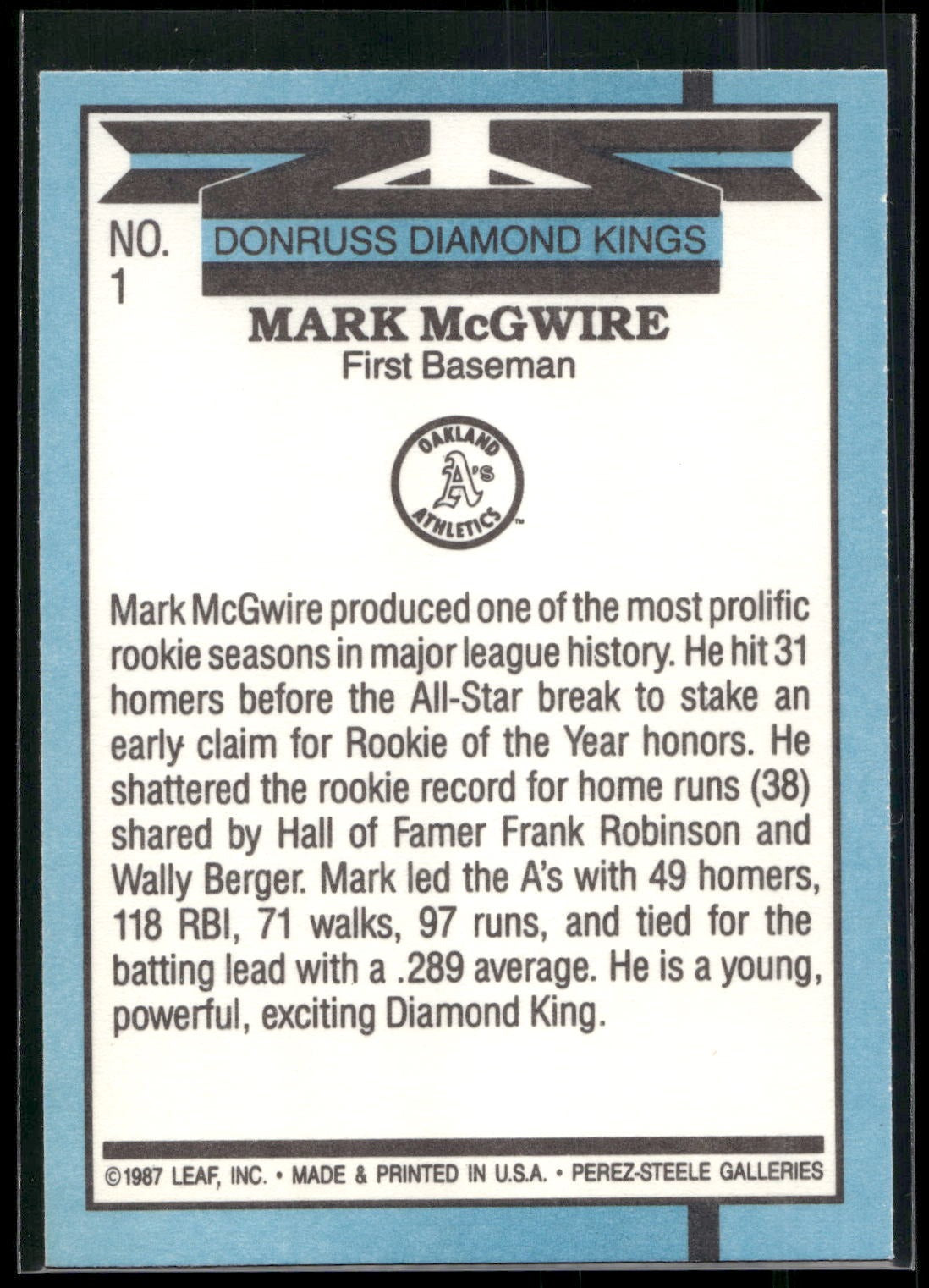 1988 Donruss #1 Mark McGwire