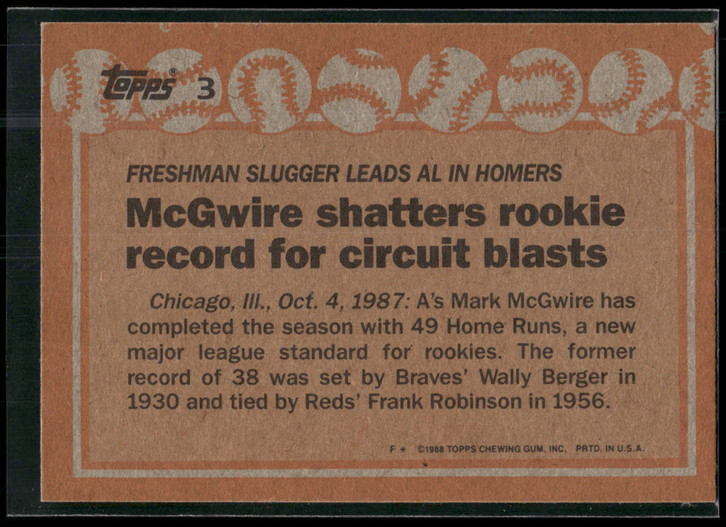 1988 Topps #3a Mark McGwire