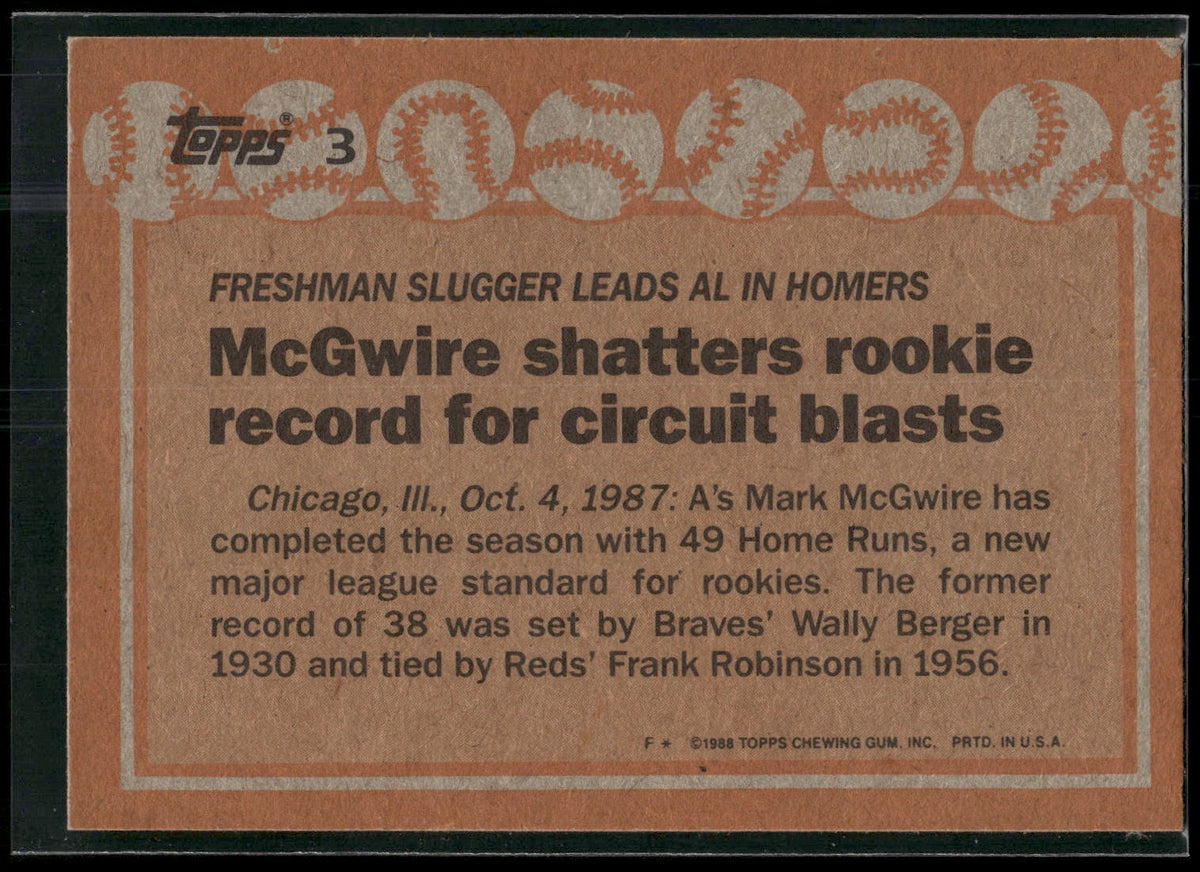 1988 Topps #3a Mark McGwire