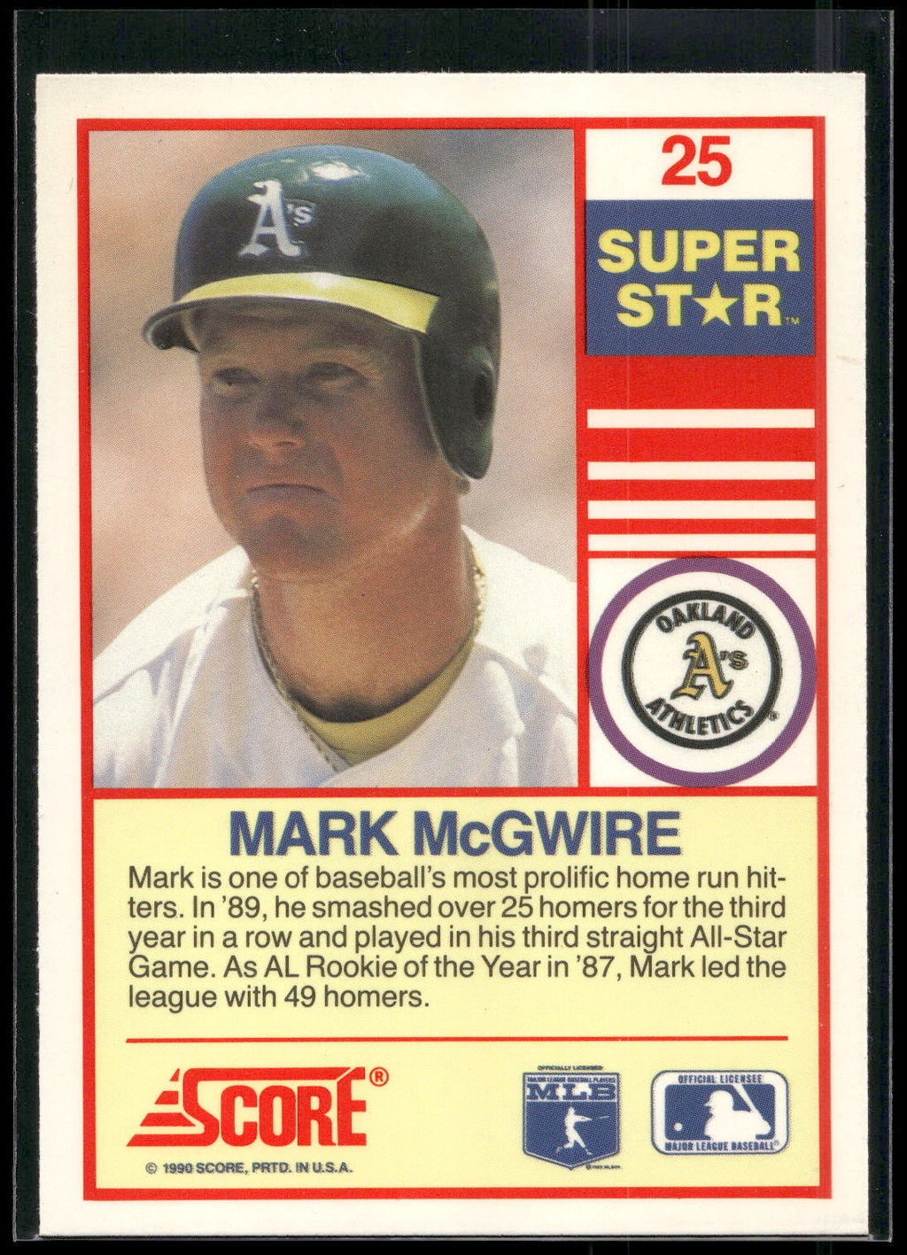 1990 Score 100 Superstars #25 Mark McGwire