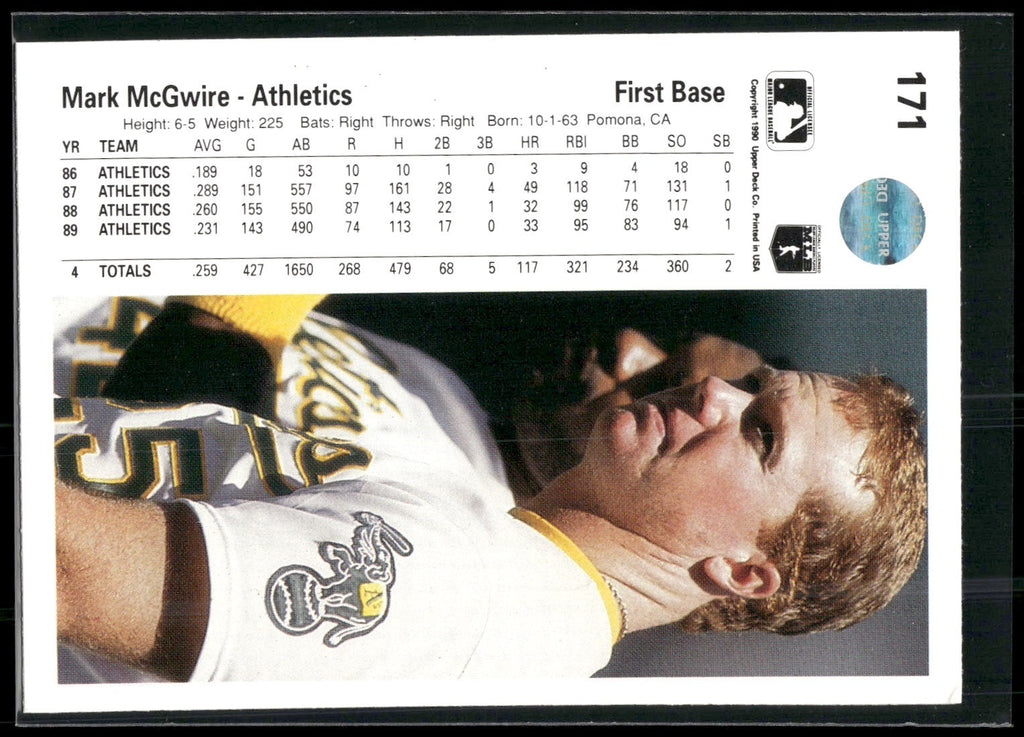 1990 Upper Deck #171b Mark McGwire