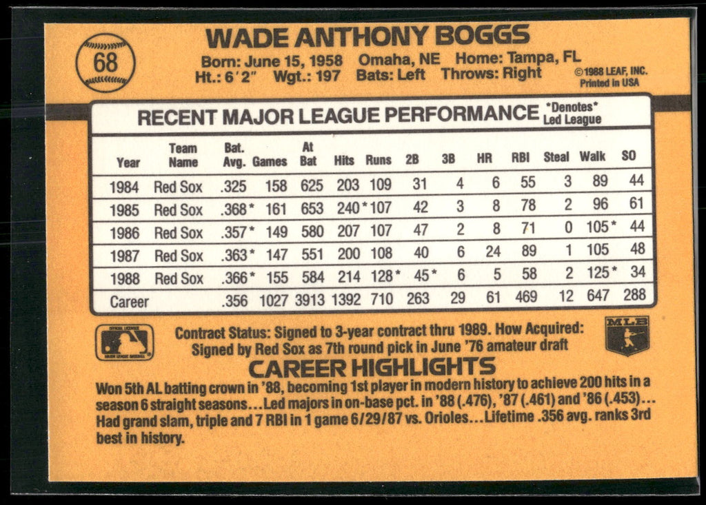 1989 Donruss #68c Wade Boggs