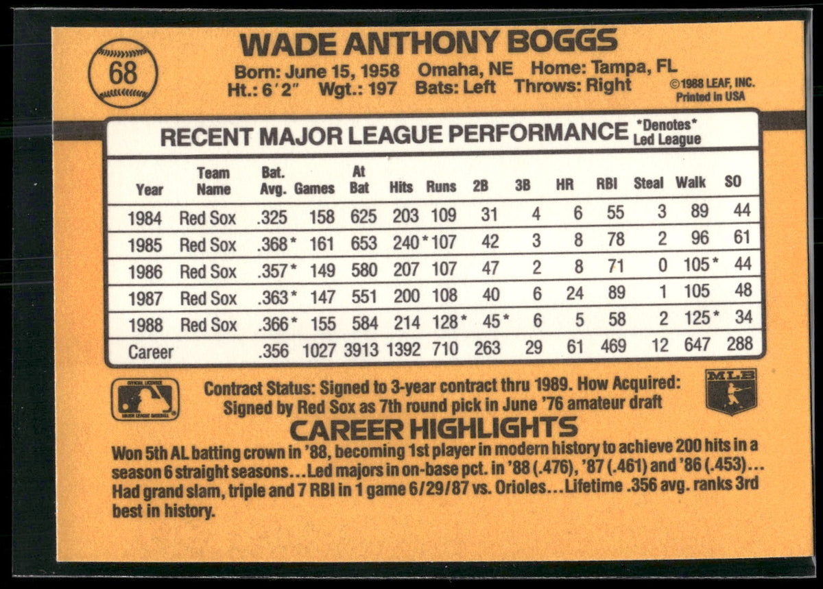 1989 Donruss #68c Wade Boggs