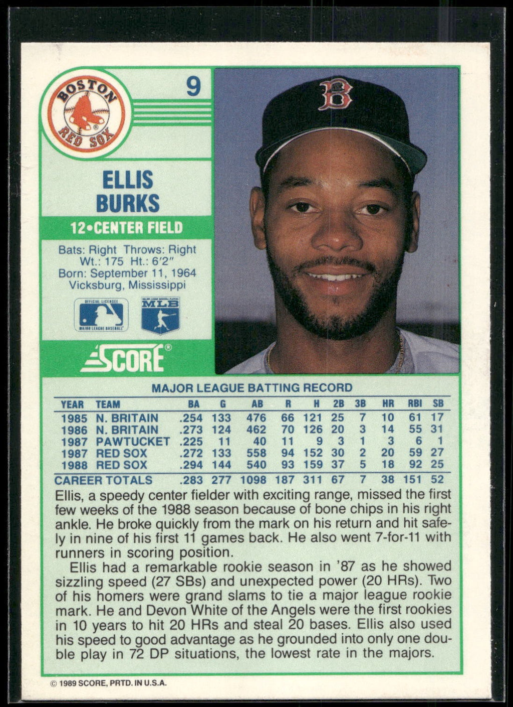 1989 Score #9 Ellis Burks
