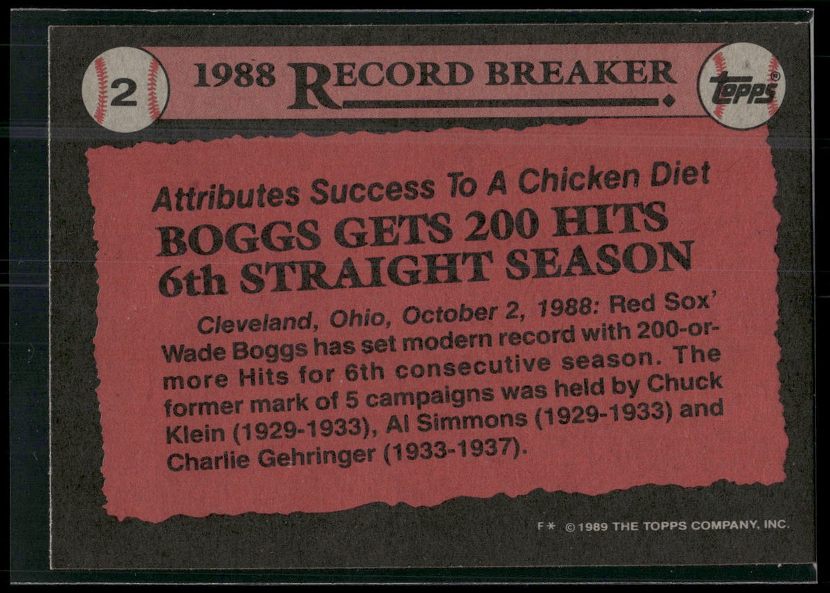 1989 Topps #2 Wade Boggs