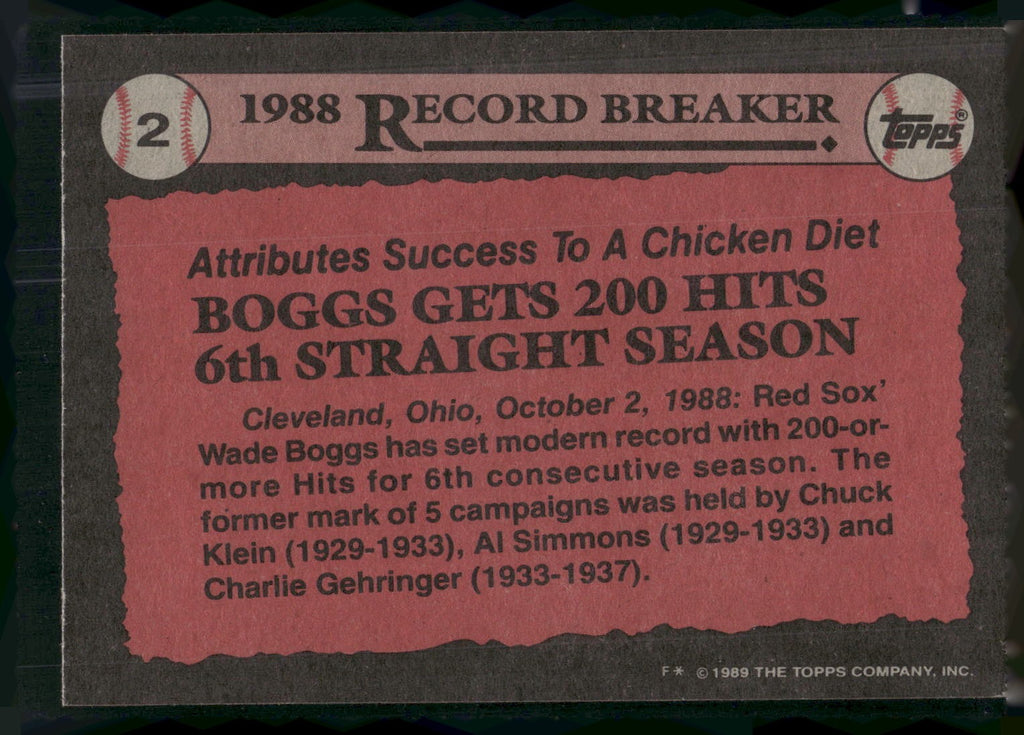 1989 Topps #2 Wade Boggs