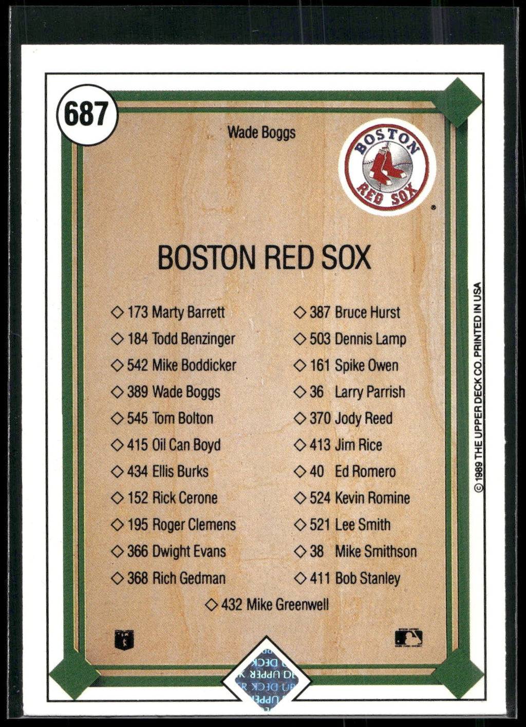 1989 Upper Deck #687 Wade Boggs