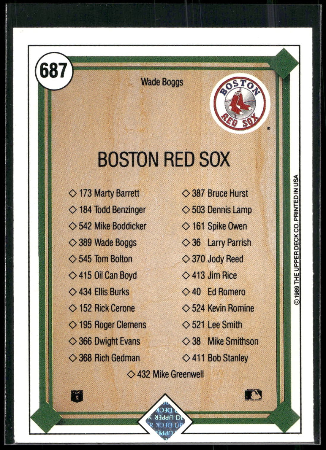 1989 Upper Deck #687 Wade Boggs