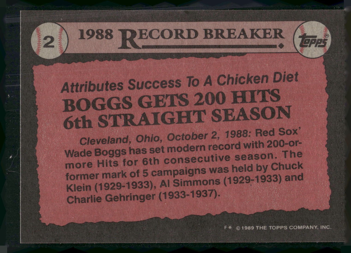 1989 Topps #2 Wade Boggs