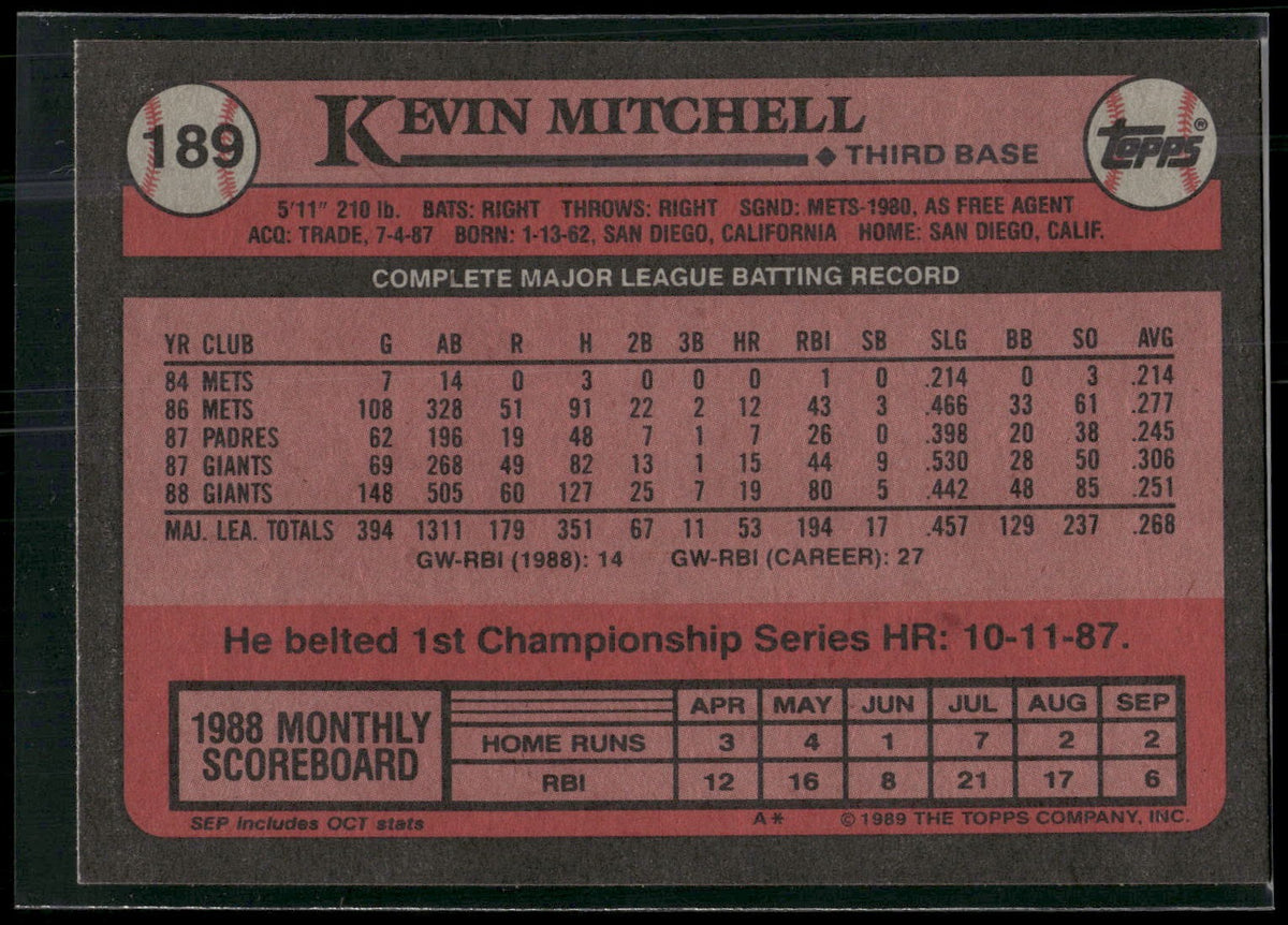 1989 Topps #189 Kevin Mitchell