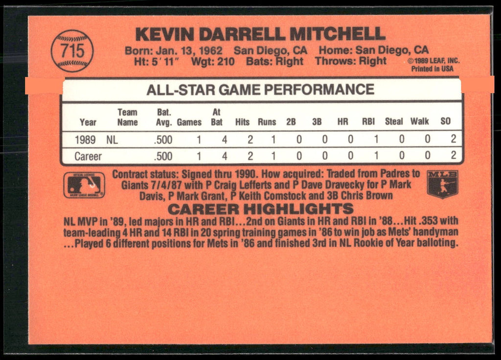1990 Donruss #715 Kevin Mitchell