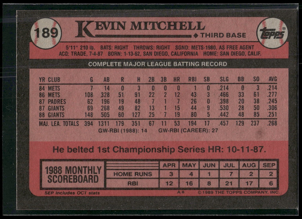 1989 Topps #189 Kevin Mitchell