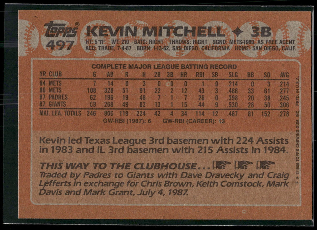 1988 Topps #497 Kevin Mitchell