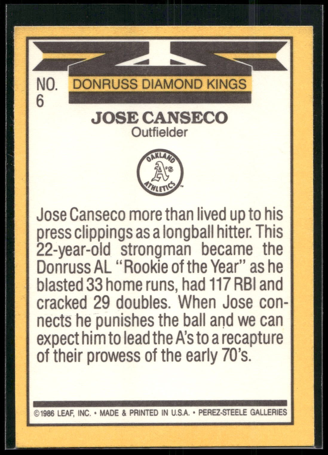 1987 Leaf #6 Jose Canseco