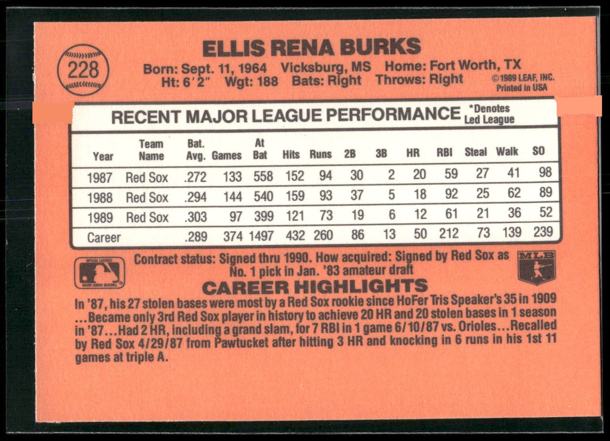 1990 Donruss #228b Ellis Burks