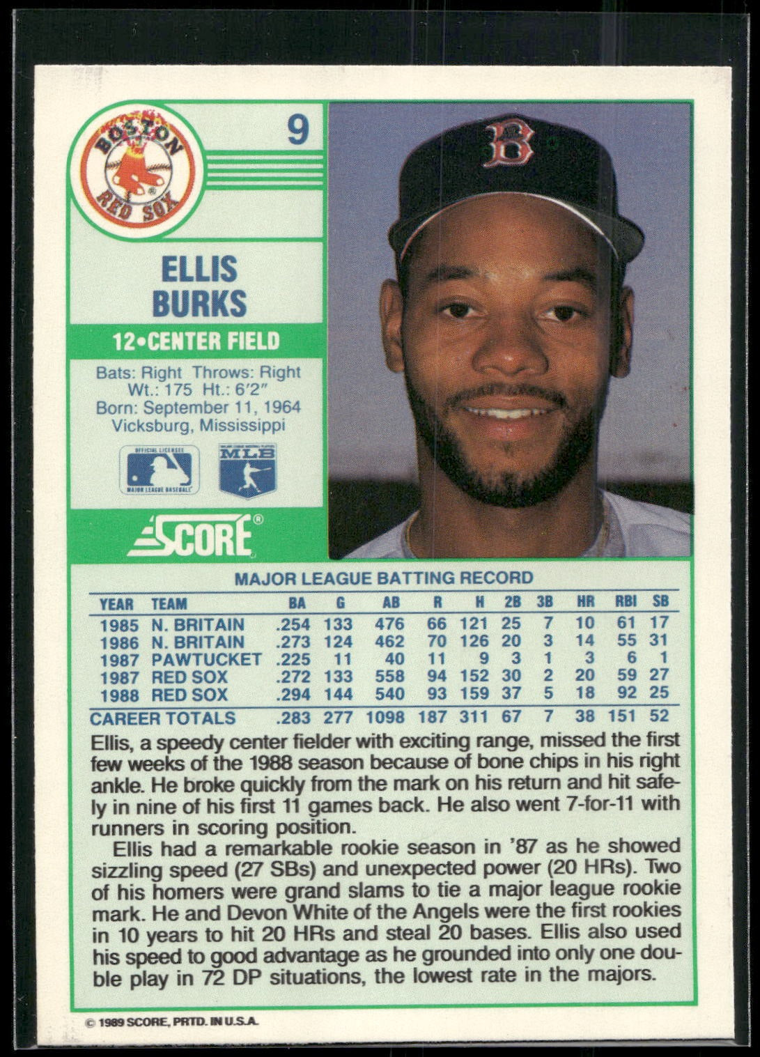 1989 Score #9 Ellis Burks