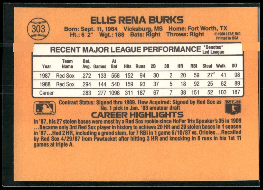 1989 Donruss #303b Ellis Burks