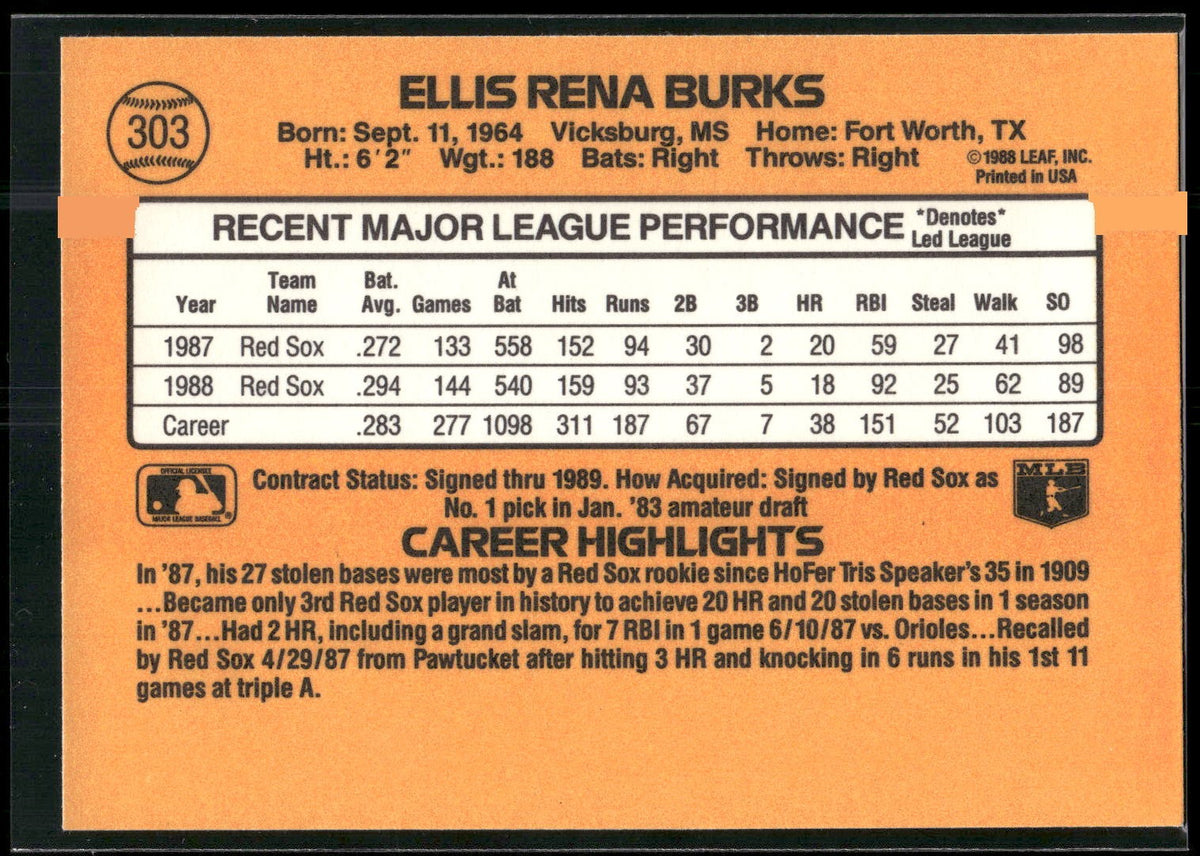 1989 Donruss #303b Ellis Burks