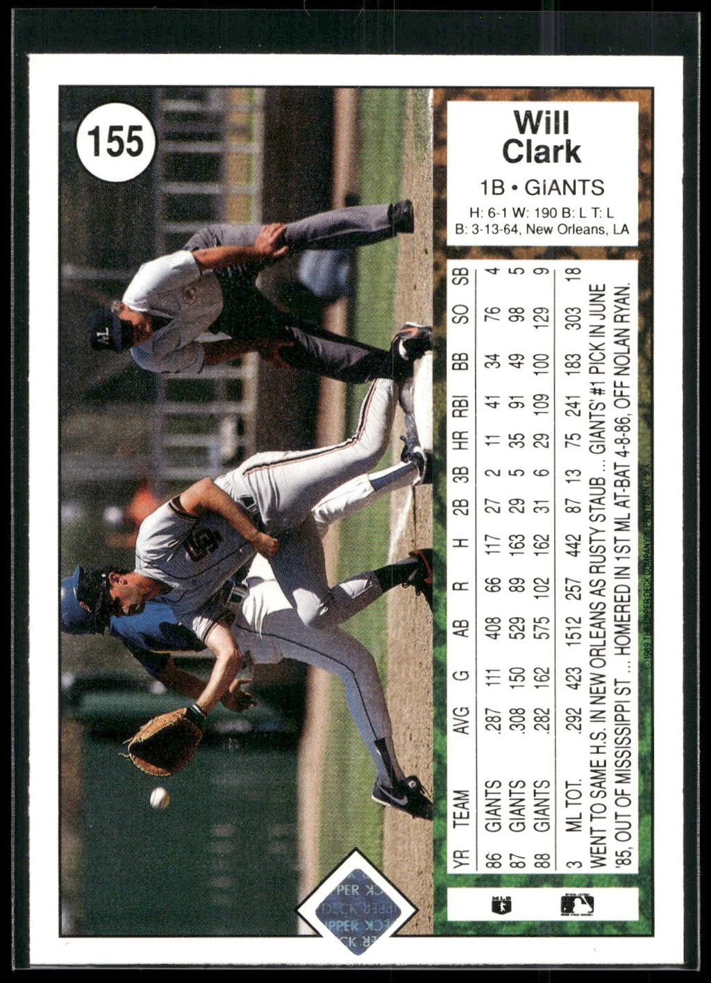 1989 Upper Deck #155 Will Clark