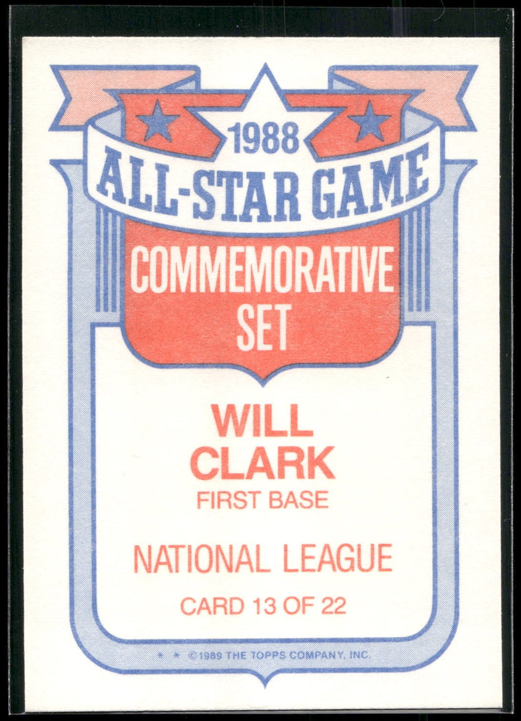 1989 Topps #13 Will Clark Glossy All-Stars