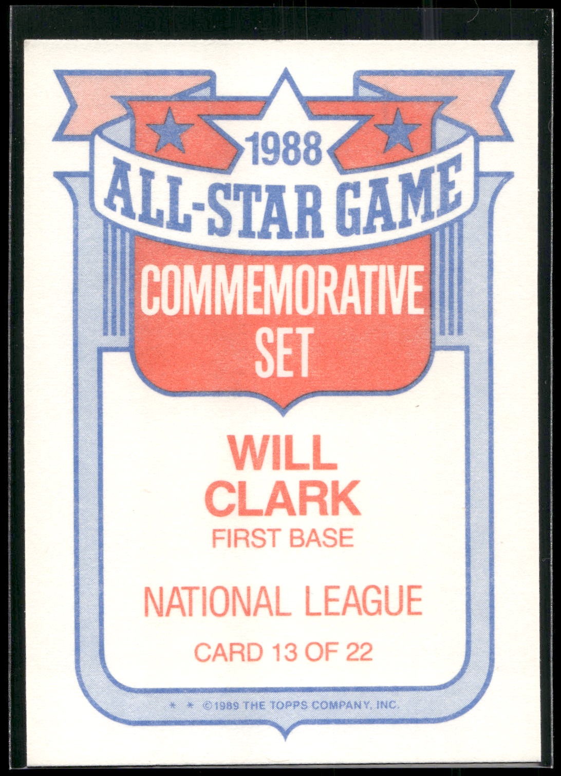 1989 Topps #13 Will Clark Glossy All-Stars