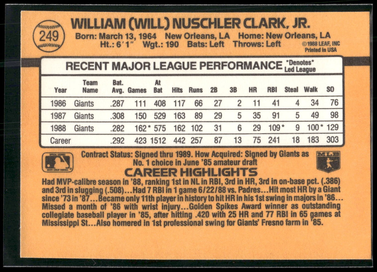 1989 Donruss #249 Will Clark