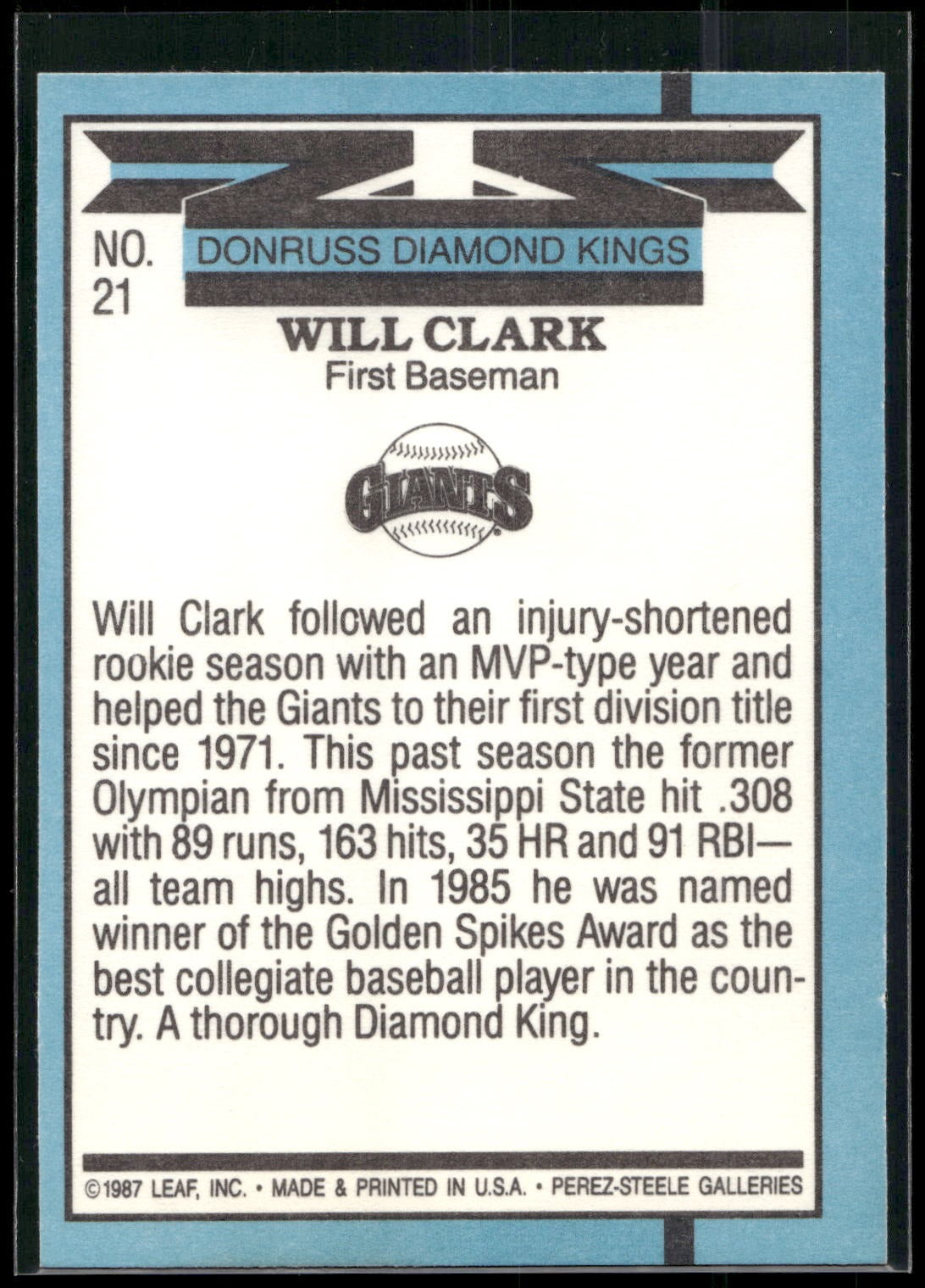 1988 Leaf #21 Will Clark