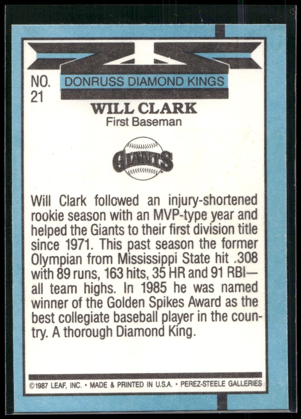 1988 Leaf #21 Will Clark