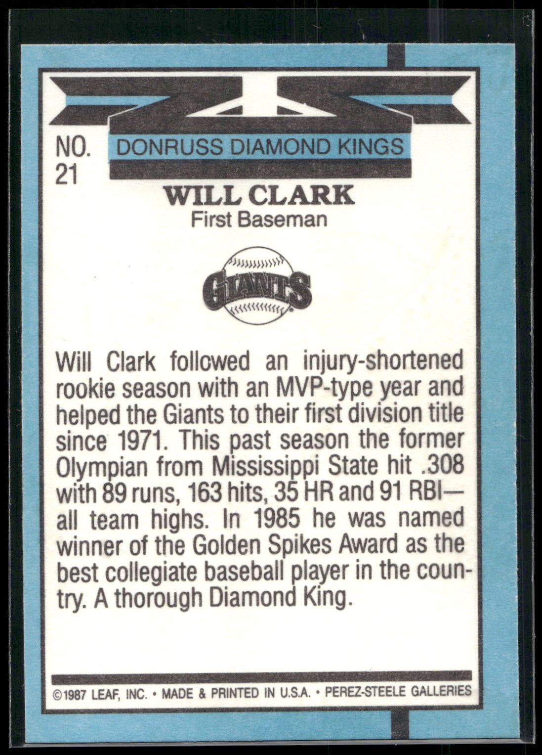 1988 Leaf #21 Will Clark